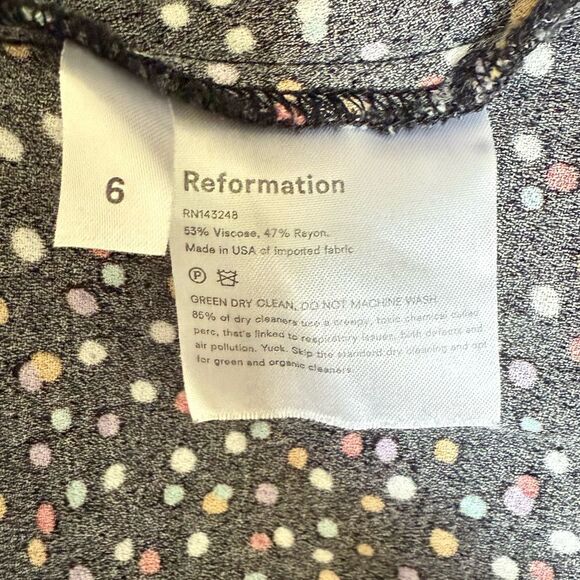 Reformation Long Sleeve Samantha Black Multicolor Mini Dot Dress Size 6 - Picture 9 of 9
